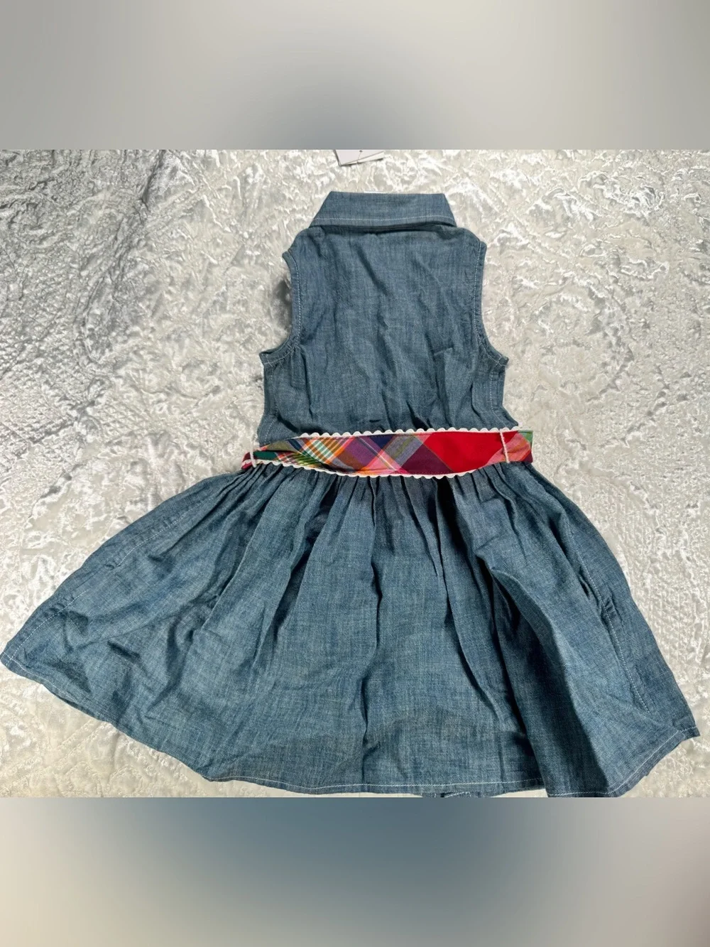 NWT Ralph Lauren Blue Chambray Sleeveless Dress with Multicolor Plaid Belt